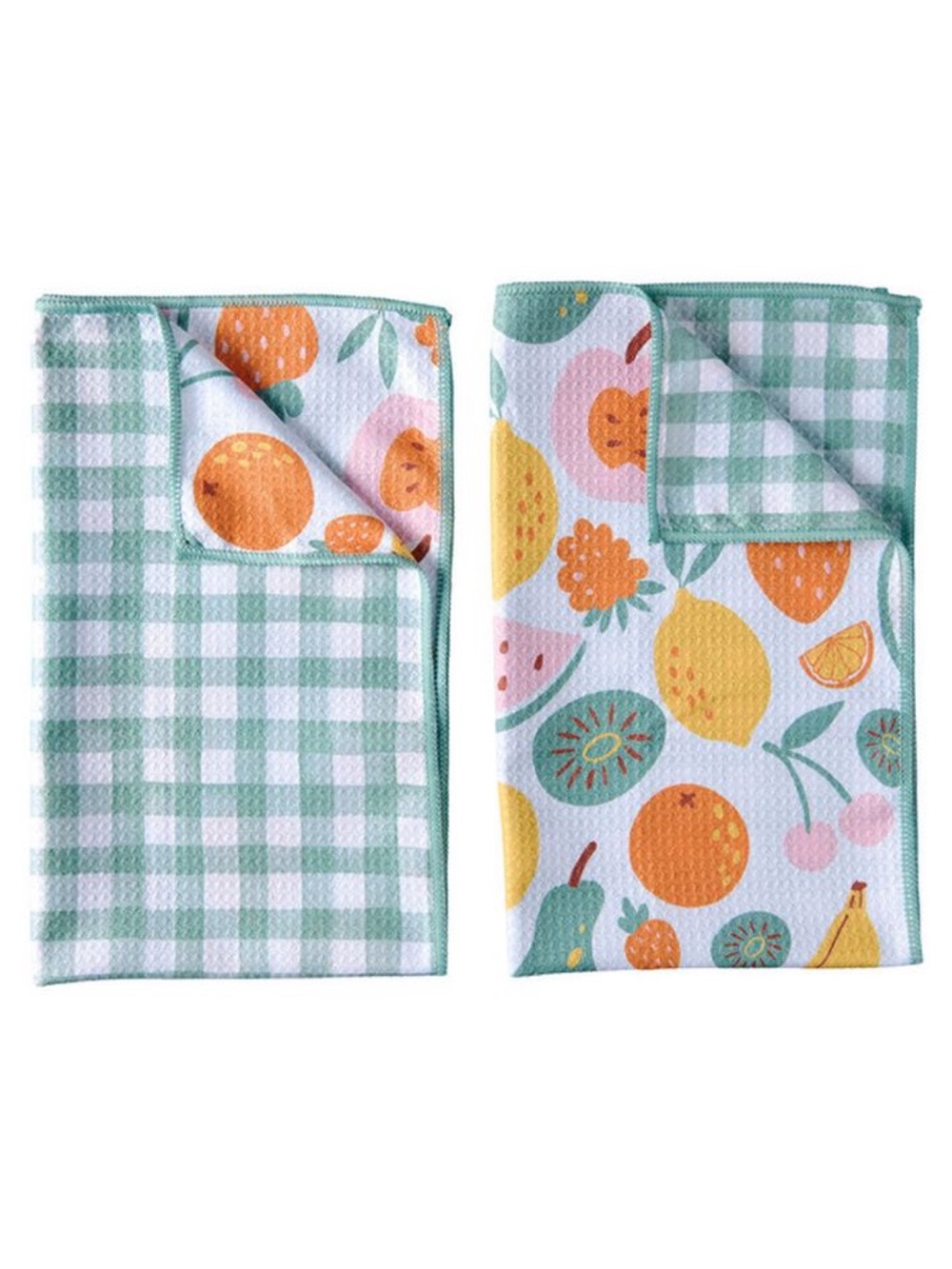 Crofton 2-Pack Fruit Mix Waffle Weave Reversible Gingham Kitchen Towels